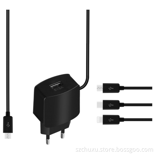 Home Charger with Hardwired Micro-USB cable